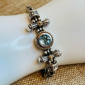 Flli Menegatti Sterling Silver, 18K Gold and Blue Topaz Bracelet